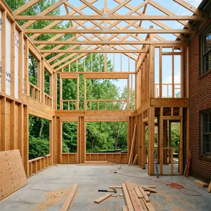 Two story family room addition under framing